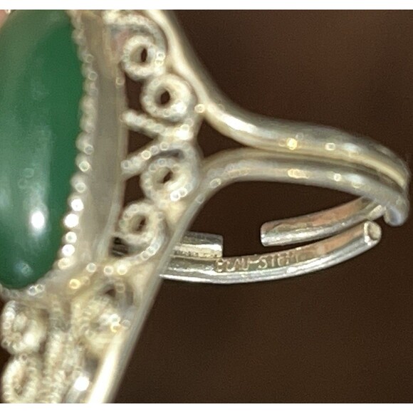 BEAU 925 Sterling Silver Jade Antique Victorian Goth Ring Sz 4~6 Adjustable - Picture 9 of 9